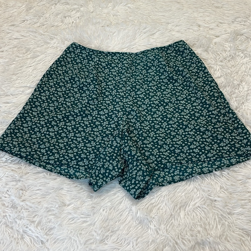 MAVERICK WOMENS SIZE S Teal Floral High Waist Shorts BACK ZIPPER